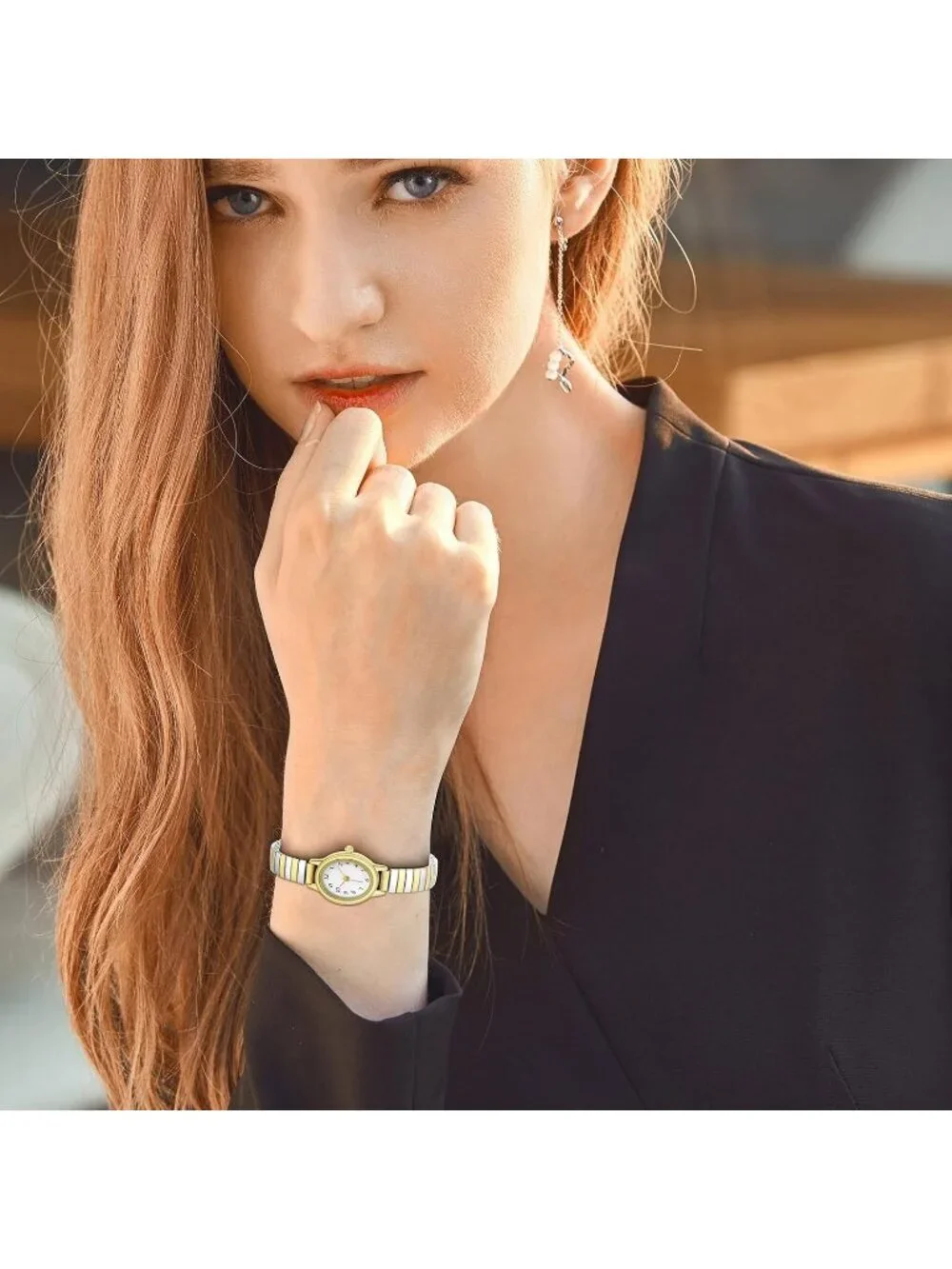 Women's Silver And Gold Analog Alloy Steel Expansion Band Waterproof Wrist Watch